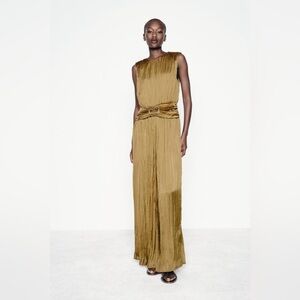 Zara Gold Pleated Jumpsuit